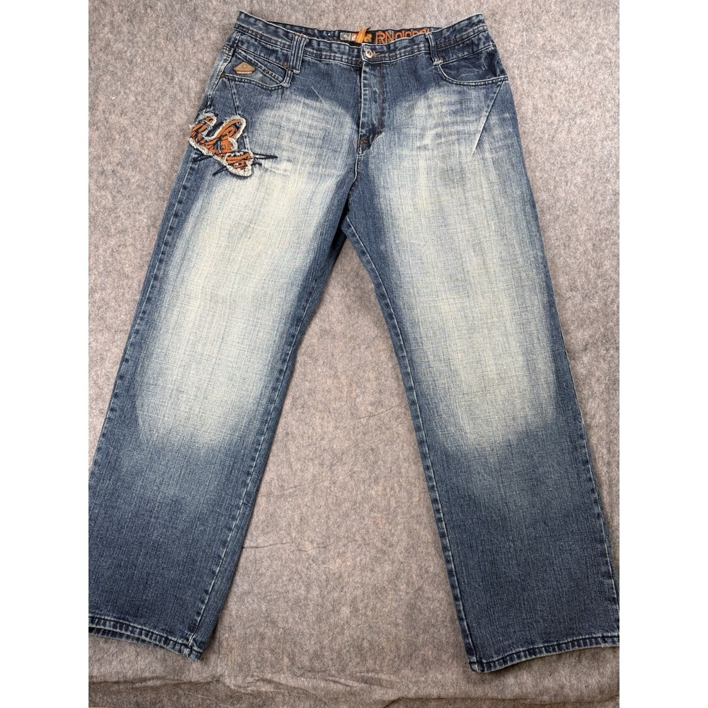 Vintage Y2K 90s Akademiks Men's 40 True Fit Baggy Hip Hop Embroidered Jeans